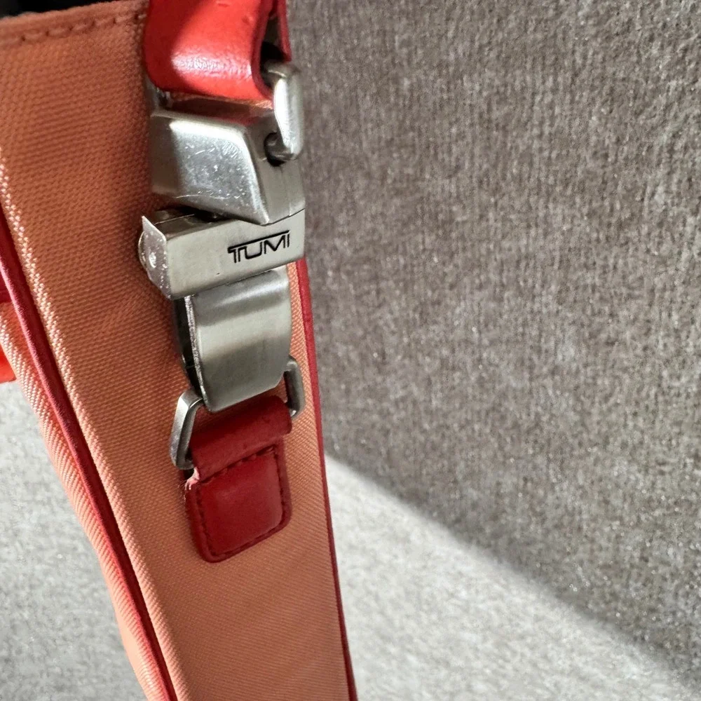 TUMI Nylon Messenger Bag Womens Orange Trim Laptop Travel Crossbody